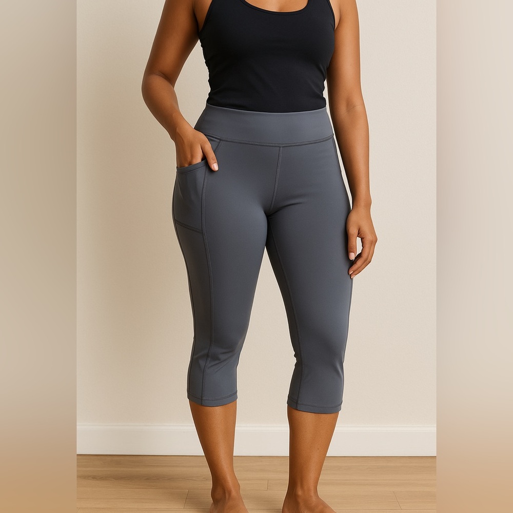 Tangerine Charcoal Activewear Capri Leggings With Side Pockets